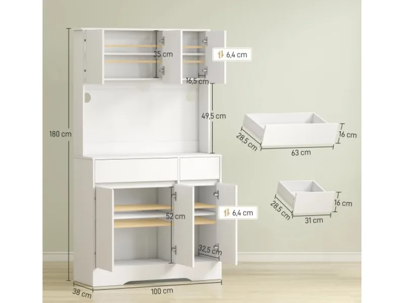 HOMCOM Küchenschränke<Küchenschrank Spanplatte MDF 100L x 38B x 180H cm Weiß