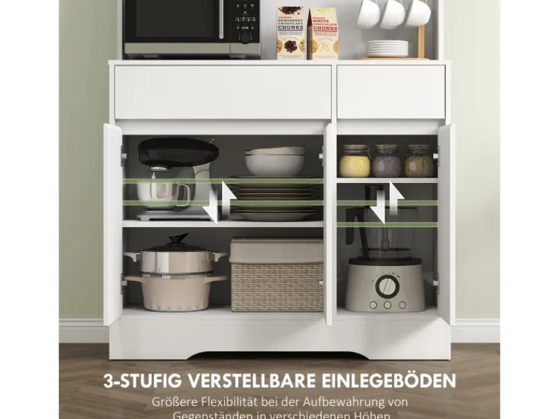 HOMCOM Küchenschränke<Küchenschrank Spanplatte MDF 100L x 38B x 180H cm Weiß