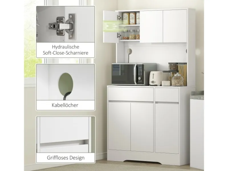 HOMCOM Küchenschränke<Küchenschrank Spanplatte MDF 100L x 38B x 180H cm Weiß