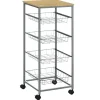 HOMCOM Küchenregale<Küchenwagen 4 Ebenen Küchenregal Stahl MDF Silber L36,5 x B36,5 x H89 cm