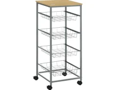 HOMCOM Küchenregale<Küchenwagen 4 Ebenen Küchenregal Stahl MDF Silber L36,5 x B36,5 x H89 cm