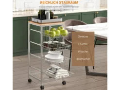 HOMCOM Küchenregale<Küchenwagen 4 Ebenen Küchenregal Stahl MDF Silber L36,5 x B36,5 x H89 cm