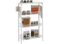 HOMCOM Servierwagen<Küchenwagen mit 3 Ebenen Korb Arbeitsplatte Stahl 58 x 18,5 x 87 cm Weiß