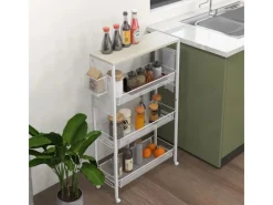 HOMCOM Servierwagen<Küchenwagen mit 3 Ebenen Korb Arbeitsplatte Stahl 58 x 18,5 x 87 cm Weiß
