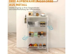 HOMCOM Servierwagen<Küchenwagen mit 3 Ebenen Korb Arbeitsplatte Stahl 58 x 18,5 x 87 cm Weiß