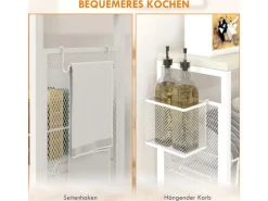 HOMCOM Servierwagen<Küchenwagen mit 3 Ebenen Korb Arbeitsplatte Stahl 58 x 18,5 x 87 cm Weiß