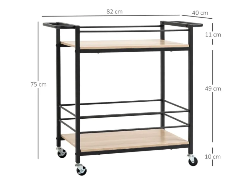 HOMCOM Küchenwagen mit 2 Ebenen Spanplatte 82 x 40 x 75 cm< Schneidebretter|Kühlschränke