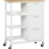 HOMCOM Küchenwagen mit 3 Schubladen & 3 Ebenen Arbeitsplatte Weiß  67 x 37 x 85 cm< Servierwagen