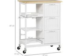 HOMCOM Küchenwagen mit 3 Schubladen & 3 Ebenen Arbeitsplatte Weiß 67 x 37 x 85 cm< Servierwagen