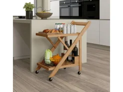 HOMCOM Küchenwagen mit Arbeitsplatte Bambus Naturholz 66L x 40B x 70H cm< Schneidebretter