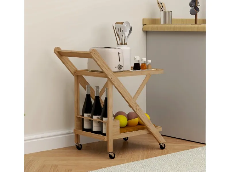 HOMCOM Küchenwagen mit Arbeitsplatte Bambus Naturholz 66L x 40B x 70H cm< Schneidebretter