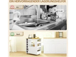 HOMCOM Servierwagen|Schneidebretter<Küchenwagen mit Arbeitsplatte Spanplatte Eiche 83L x 40B x 83H cm