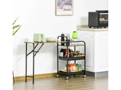 HOMCOM Servierwagen<Küchenwagen mit Klappbarer Tischplatte Rustikal-Braun 118 x 36,5 x 82cm