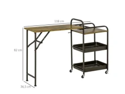 HOMCOM Servierwagen<Küchenwagen mit Klappbarer Tischplatte Rustikal-Braun 118 x 36,5 x 82cm
