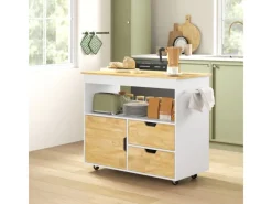 Discount HOMCOM Küchenwagen Spanplatte Gummiholz Eiche 107L x 50B x 85H cm