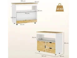 Discount HOMCOM Küchenwagen Spanplatte Gummiholz Eiche 107L x 50B x 85H cm