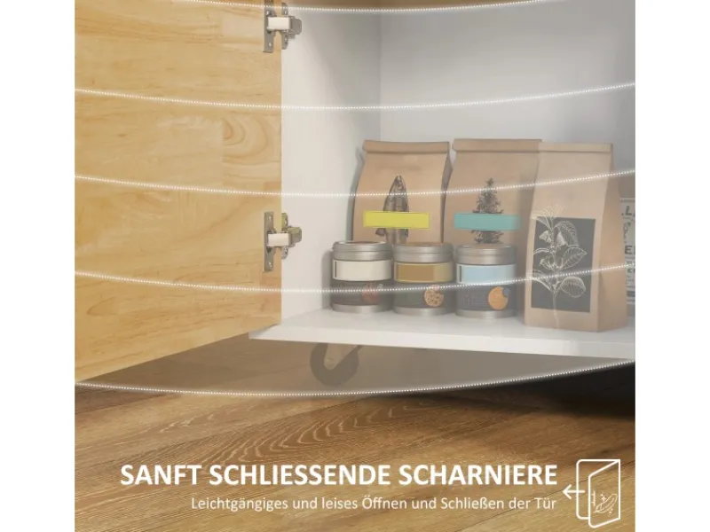 Discount HOMCOM Küchenwagen Spanplatte Gummiholz Eiche 107L x 50B x 85H cm