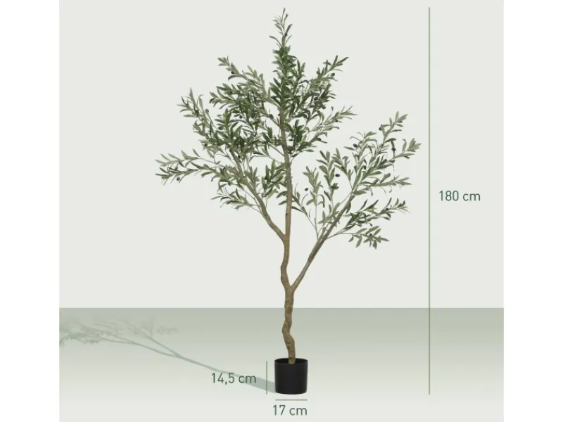 HOMCOM Töpfe<Künstlicher Olivenbaum Groß 180 cm Kunstpflanze Künstliche Pflanzen