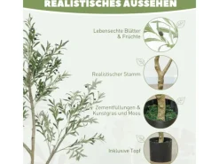 HOMCOM Töpfe<Künstlicher Olivenbaum Groß 180 cm Kunstpflanze Künstliche Pflanzen