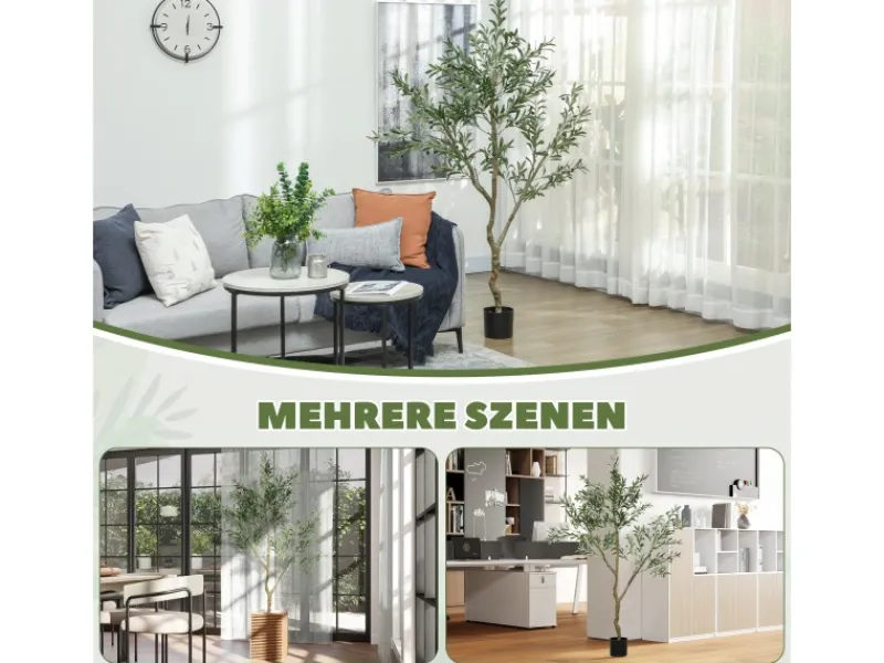 HOMCOM Töpfe<Künstlicher Olivenbaum Groß 180 cm Kunstpflanze Künstliche Pflanzen