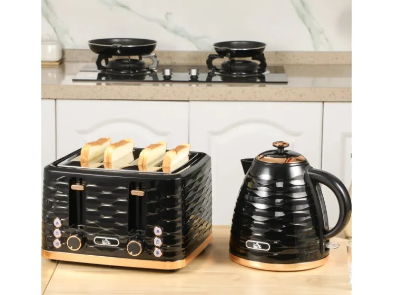 HOMCOM Haushaltsgeräte<Kocher-Toaster-Set Kunststoff Stahl 24,1L x 19,5B x 23,2H cm Schwarz