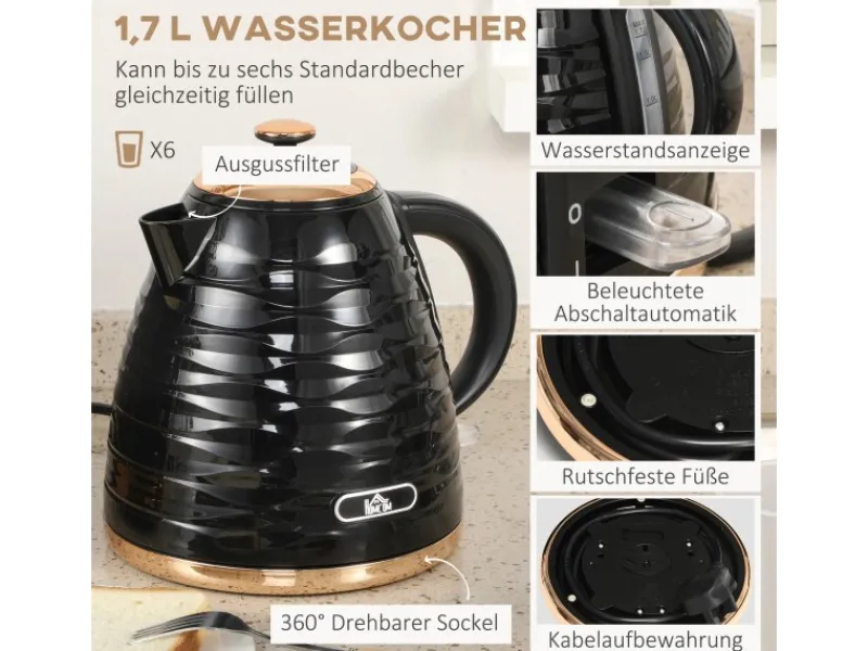 HOMCOM Haushaltsgeräte<Kocher-Toaster-Set Kunststoff Stahl 24,1L x 19,5B x 23,2H cm Schwarz