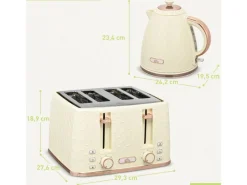 HOMCOM Haushaltsgeräte<Kocher-Toaster-Set Kunststoff Stahl 24,2L x 19,5B x 23,4H cm Beige
