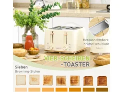 HOMCOM Haushaltsgeräte<Kocher-Toaster-Set Kunststoff Stahl 24,2L x 19,5B x 23,4H cm Beige