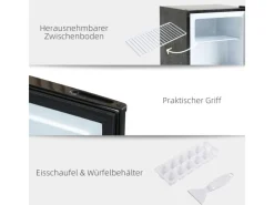 HOMCOM Mini Gefrierschrank Stahl Kunststoff Schwarz 47L x 44,2B x 48,8H cm< Gefrierschränke