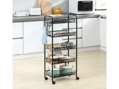 HOMCOM Servierwagen<Servierwagen mit Haken Stahl Schwarz 45L x 26,5B x 106H cm