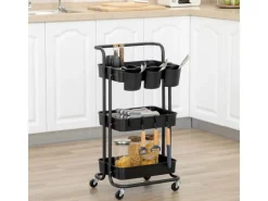 HOMCOM Servierwagen<Servierwagen mit Haken Stahl ABS Schwarz 42L x 38B x 86,5H cm