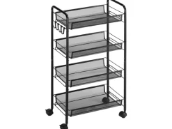 HOMCOM Servierwagen mit Haken Stahl Schwarz 45L x 26,5B x 84H cm< Servierwagen|Küchenregale