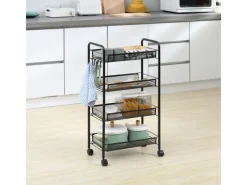 HOMCOM Servierwagen mit Haken Stahl Schwarz 45L x 26,5B x 84H cm< Servierwagen|Küchenregale