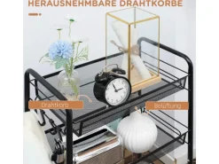 HOMCOM Servierwagen mit Haken Stahl Schwarz 45L x 26,5B x 84H cm< Servierwagen|Küchenregale