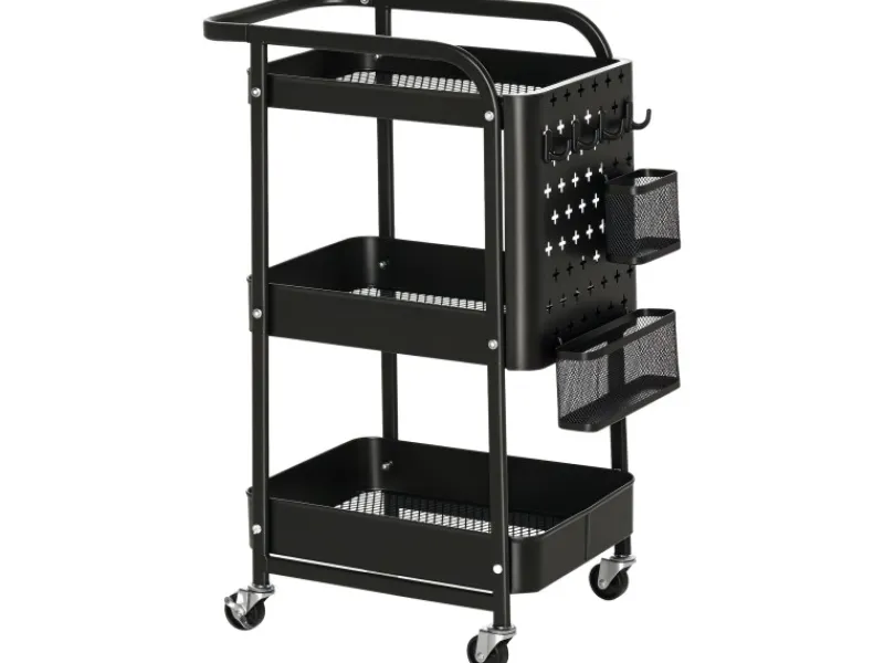 HOMCOM Servierwagen Stahl Kunststoff 51,5L x 32B x 75,6H cm Schwarz< Servierwagen