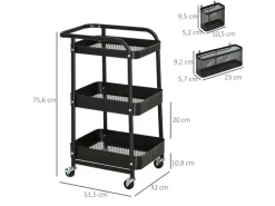 HOMCOM Servierwagen Stahl Kunststoff 51,5L x 32B x 75,6H cm Schwarz< Servierwagen