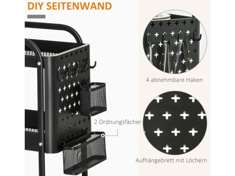 HOMCOM Servierwagen Stahl Kunststoff 51,5L x 32B x 75,6H cm Schwarz< Servierwagen