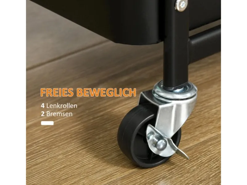HOMCOM Servierwagen Stahl Kunststoff 51,5L x 32B x 75,6H cm Schwarz< Servierwagen