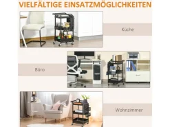 HOMCOM Servierwagen Stahl Kunststoff 51,5L x 32B x 75,6H cm Schwarz< Servierwagen