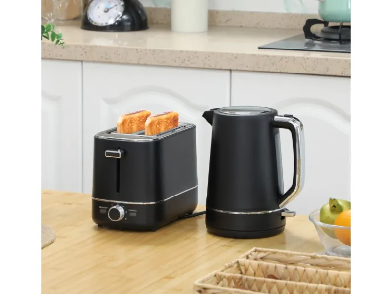 HOMCOM Kaffeemaschinen|Haushaltsgeräte<Wasserkocher Toaster Set Kunststoff Schwarz 21,2L x 16B x 24,3H cm