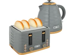 New HOMCOM Wasserkocher und Toaster Set Stahl Grau 24,1L x 19,5B x 23,2H cm