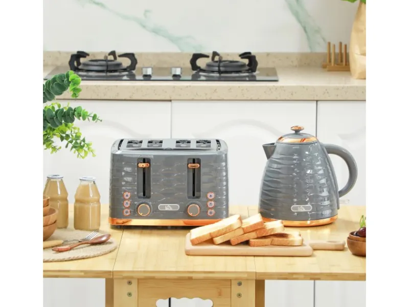 New HOMCOM Wasserkocher und Toaster Set Stahl Grau 24,1L x 19,5B x 23,2H cm