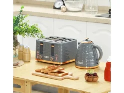 New HOMCOM Wasserkocher und Toaster Set Stahl Grau 24,1L x 19,5B x 23,2H cm