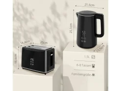 HOMCOM Wasserkocher-Toaster-Set Kunststoff Edelstahl 21,5L x 15,5B x 25,1H cm< Haushaltsgeräte