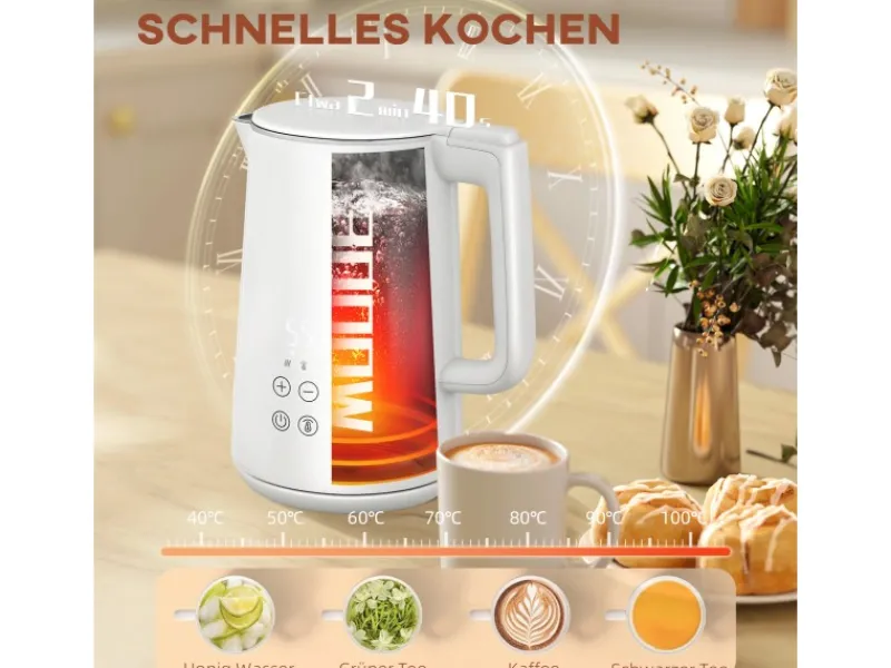 HOMCOM Haushaltsgeräte<Wasserkocher-Toaster-Set Kunststoff Edelstahl 21,5L x 15,5B x 25,1H cm