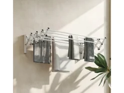 Best HOMCOM Wäscheständer Wand Ausziehbar Wäschetrockner  86 x 61 x 22 cm Silber