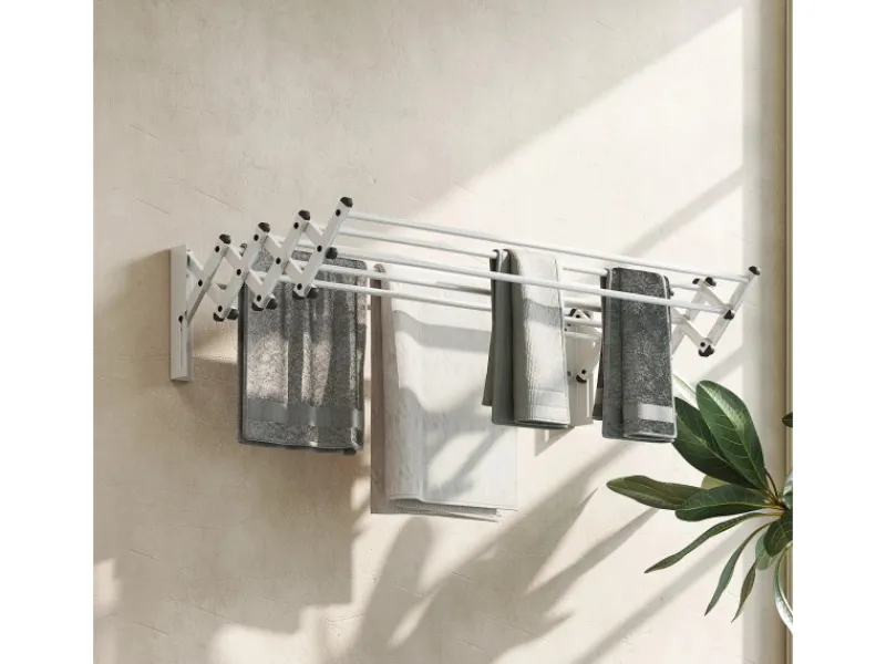 Best HOMCOM Wäscheständer Wand Ausziehbar Wäschetrockner 86 x 61 x 22 cm Silber