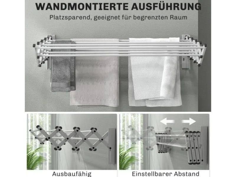 Best HOMCOM Wäscheständer Wand Ausziehbar Wäschetrockner 86 x 61 x 22 cm Silber