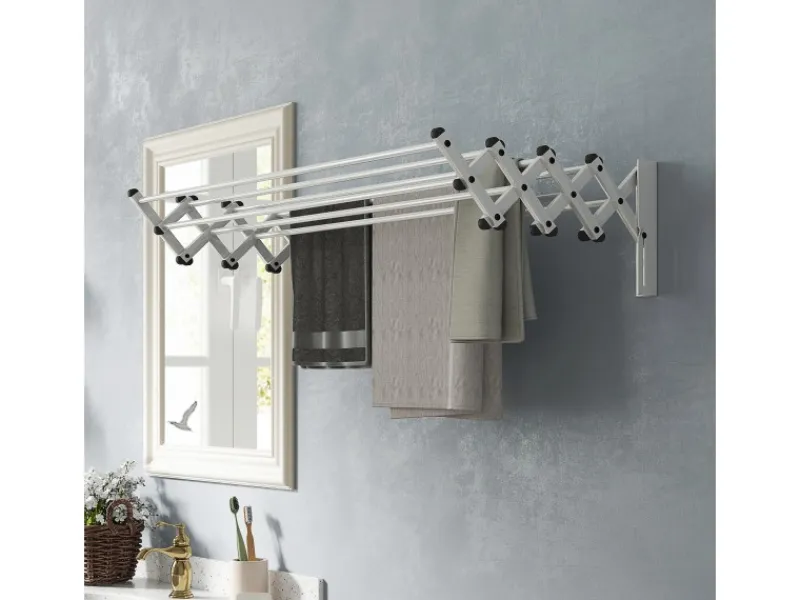 Best HOMCOM Wäscheständer Wand Ausziehbar Wäschetrockner 86 x 61 x 22 cm Silber