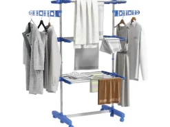 New HOMCOM Wäschetrockner mit Rollen Seitenflügel Stahl Blau 80/142 x 55 x 152 cm